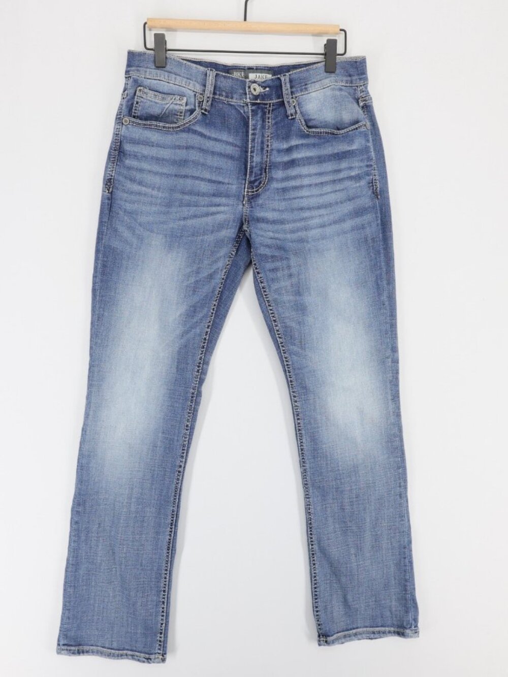 BKE Jake Jeans Mens 31R Blue Straight Leg Stretch Denim Coolmax Buckle